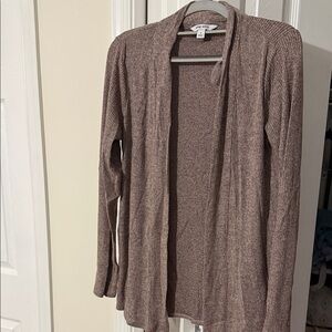 Pink Rose Ribbed Knit Long Cardigan in Taupe